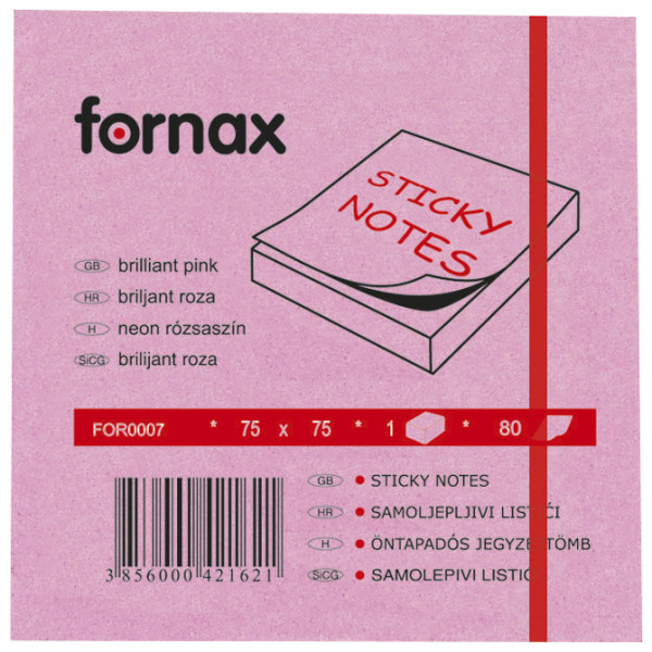 Blok samolepljiv  75x75mm  80L Fornax neon-roze