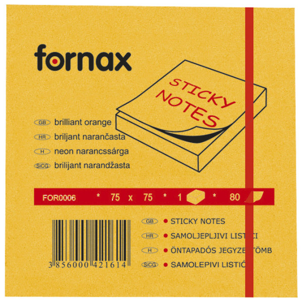 Blok samolepljiv  75x75mm  80L Fornax neon-narandžasti